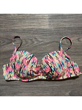 Shade & Shore Multicolor Ikat Print Push Up Bikini Top 34C Adjustable Boho Pink